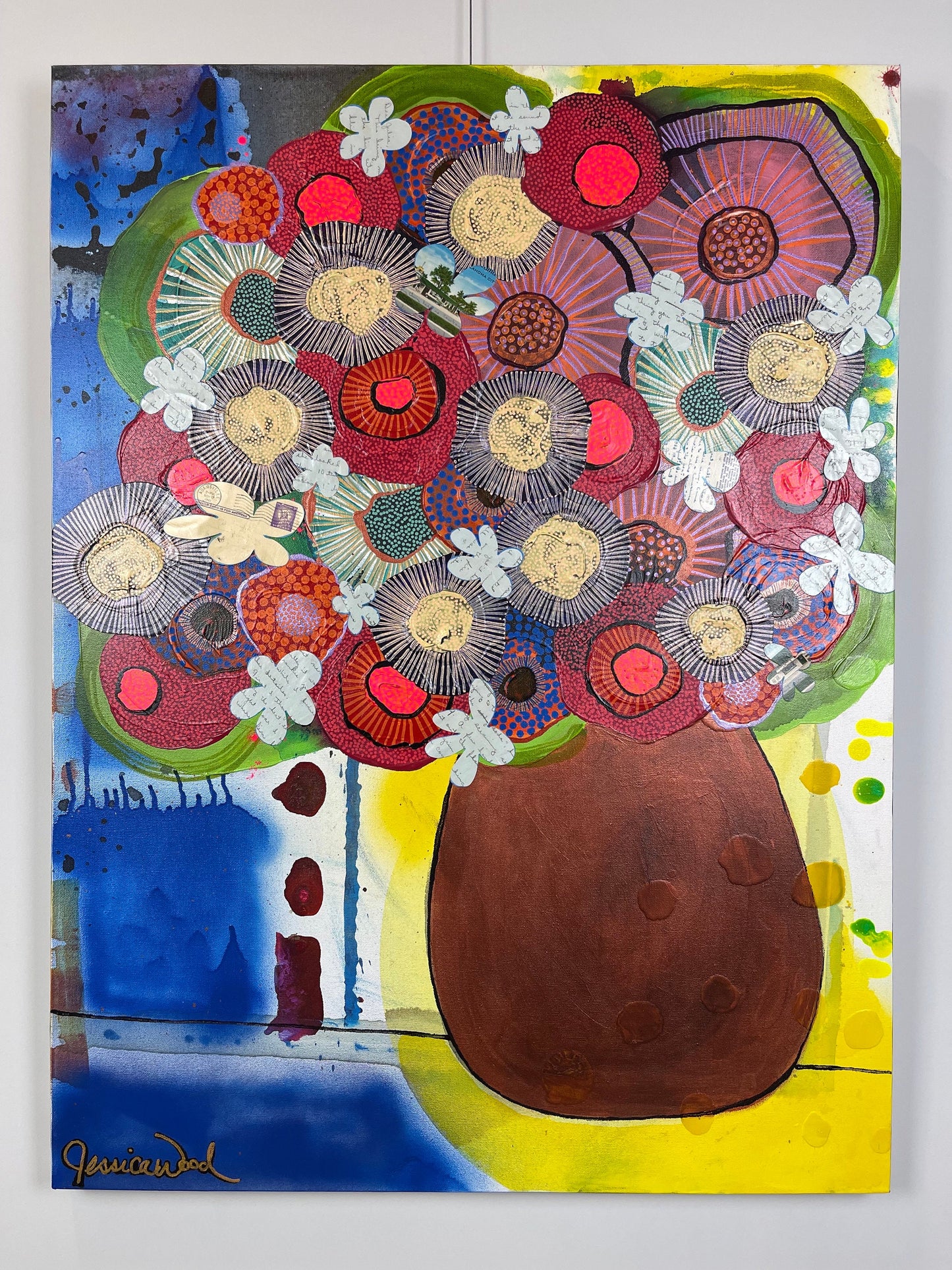 For Ukraine. Original Jessica Wood Artist Floral Still Life. 30"x40" Mixed Media Painting on Canvas