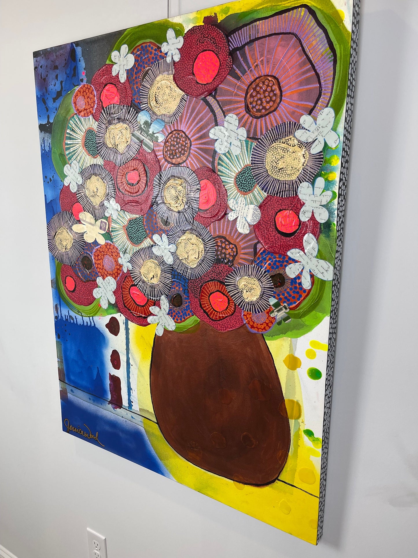 For Ukraine. Original Jessica Wood Artist Floral Still Life. 30"x40" Mixed Media Painting on Canvas