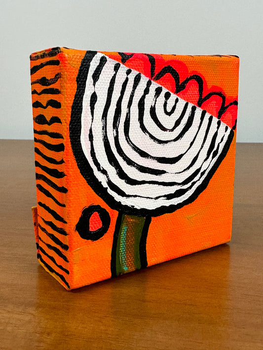 Original Jessica Wood Artist. Mini Abstract Flower Mixed Media Painting. 4”x4” on Canvas