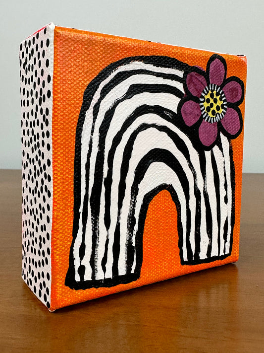 Original Jessica Wood Artist. Mini Rainbow Mixed Media Painting. 4”x4” on Canvas