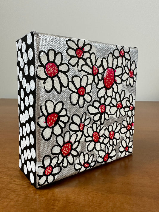 Original Jessica Wood Artist. Mini Abstract Flower Mixed Media Painting. 4”x4” on Canvas