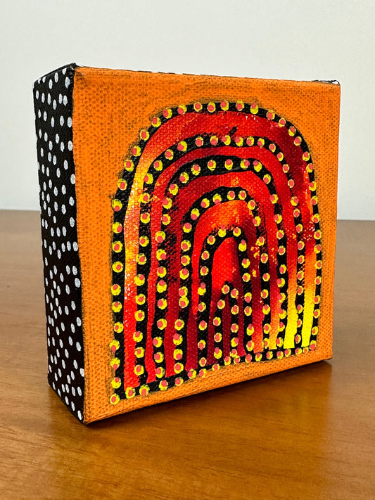 Original Jessica Wood Artist. Mini Rainbow Mixed Media Painting. 4”x4” on Canvas