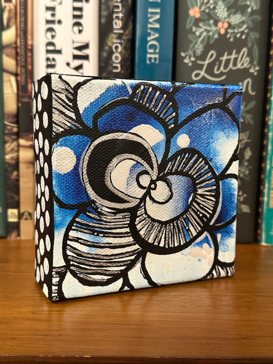 Original Jessica Wood Artist. Mini Abstract Flower Mixed Media Painting. 4”x4” on Canvas