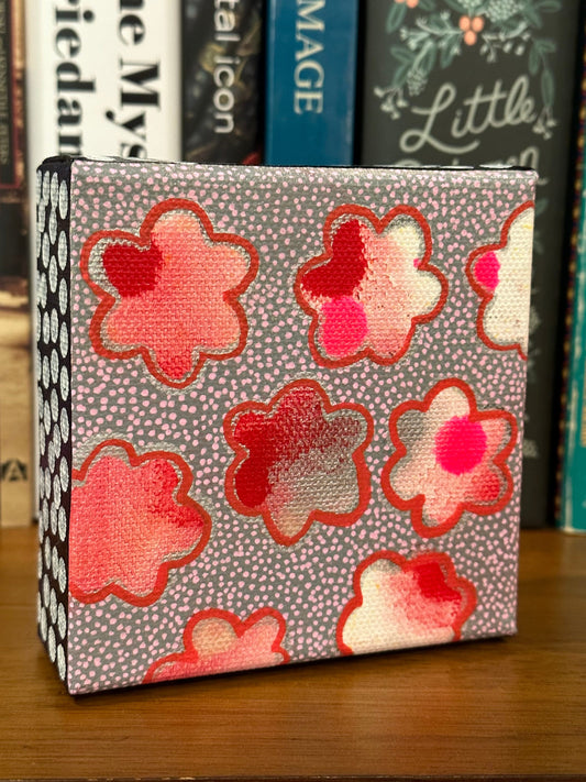 Original Jessica Wood Artist. Mini Abstract Flower Mixed Media Painting. 4”x4” on Canvas