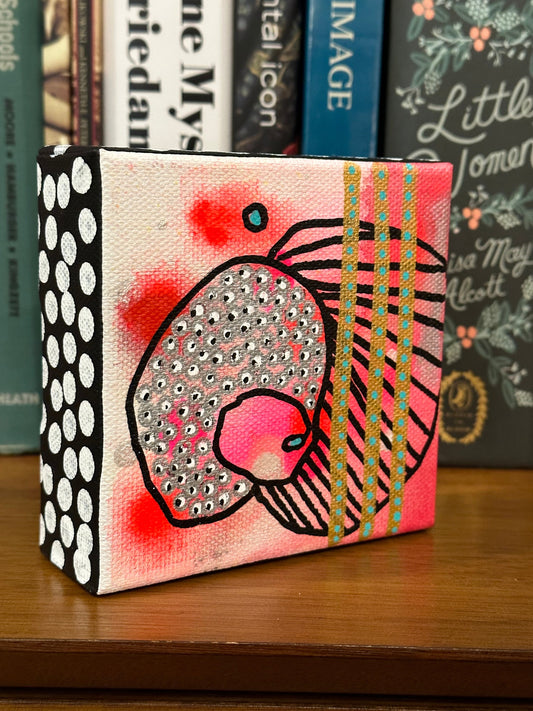 Original Jessica Wood Artist. Mini Abstract Flower Mixed Media Painting. 4”x4” on Canvas