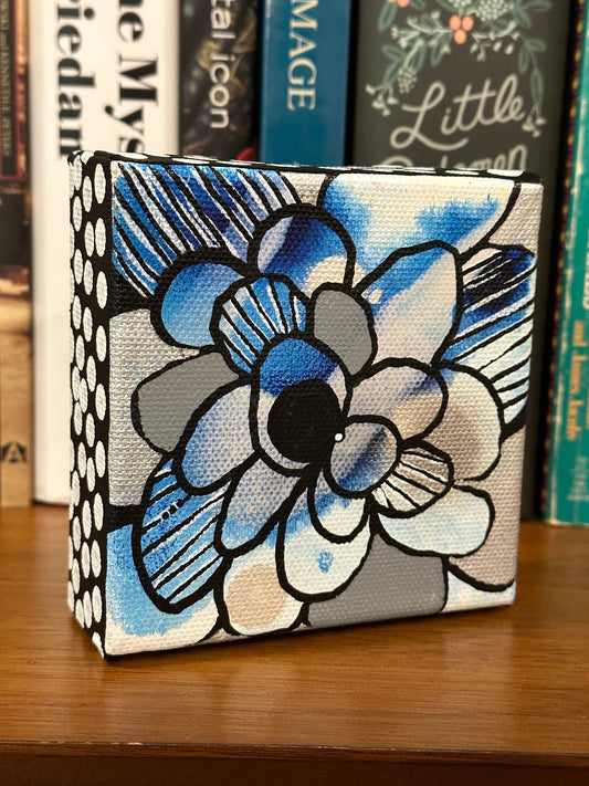 Original Jessica Wood Artist. Mini Abstract Flower Mixed Media Painting. 4”x4” on Canvas