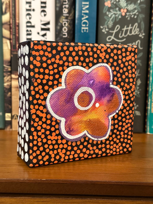 Original Jessica Wood Artist. Mini Abstract Flower Mixed Media Painting. 4”x4” on Canvas