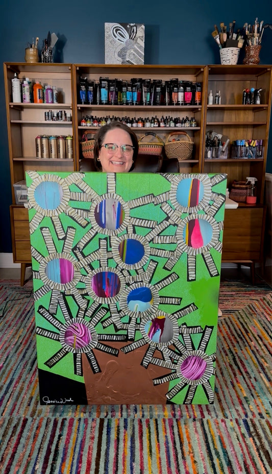 Original Jessica Wood Artist Floral Still Life. 30"x40" Mixed Media Painting on Canvas